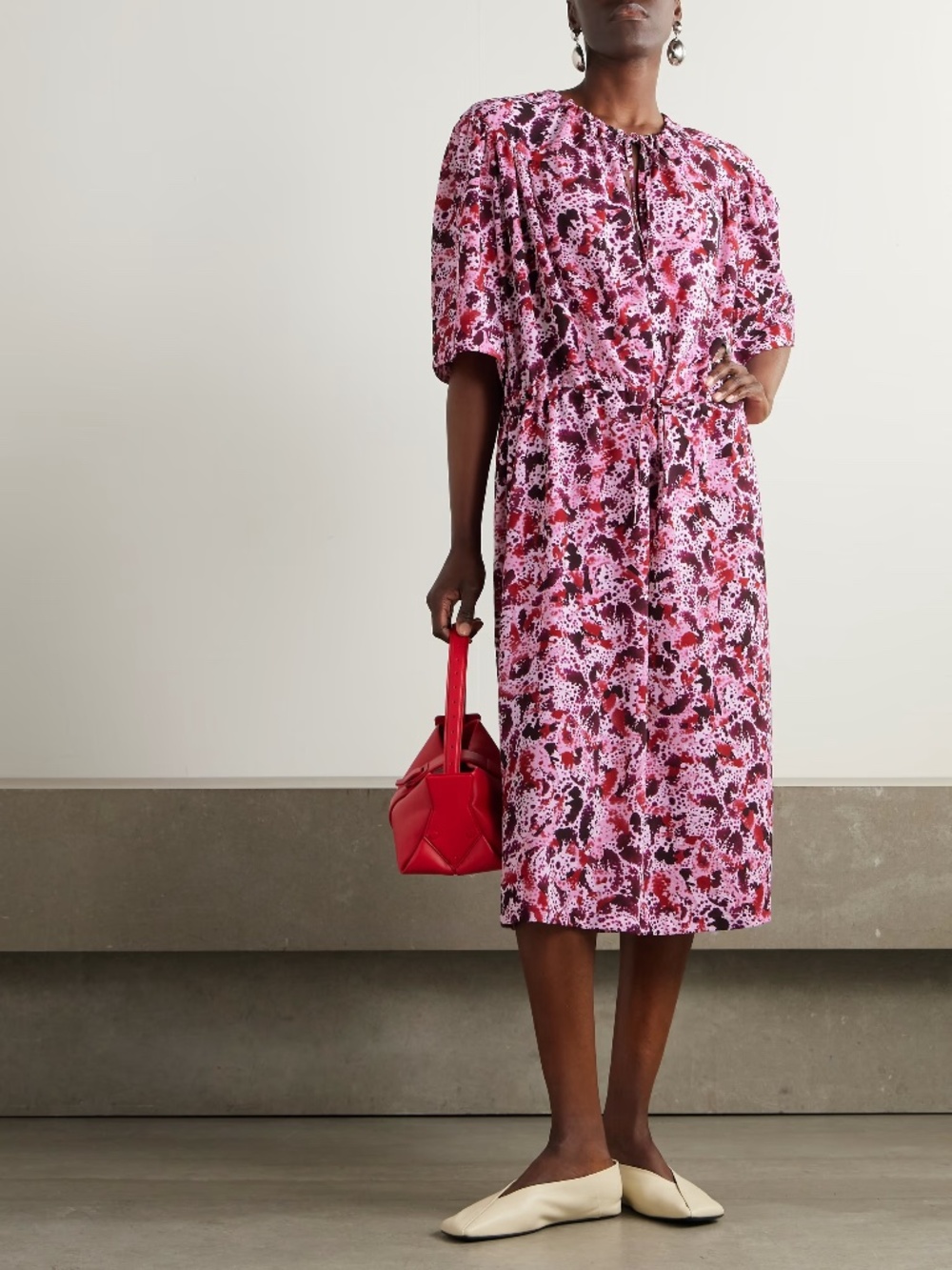 Dries Van Noten Daffie Orchid Petal Print Midi Dress Fuchsia Medium NWT